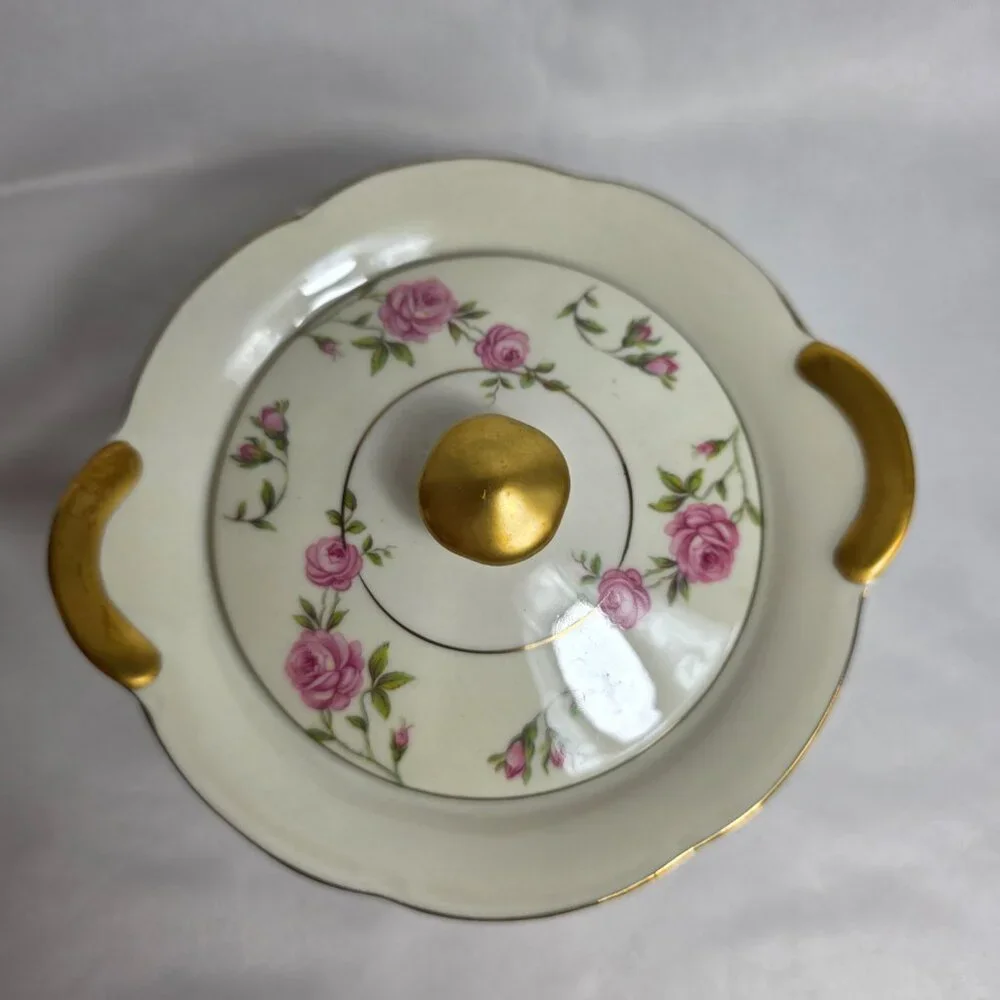 Theodore Haviland Delaware (New York) Sugar Bowl with Lid Ivory with Pink Roses